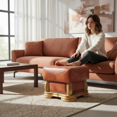 XXL voetenbank Club Lounge krukje leer textiel decor Ottomaanse ontwerper Pufa  XXL voetenbank Club Lounge krukje leer textiel decor Ottomaanse ontwerper Pufa
