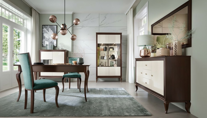 Compleet set eettafel + 6 stoelen eetkamer set decoratieve eetgroep houten tafel