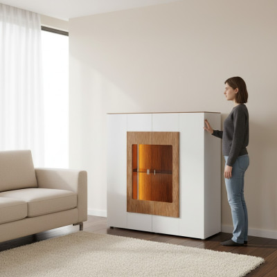 Vitrine glazen kast woonkamer etalage 1-deurs. Vitrine hoge kast dressoir