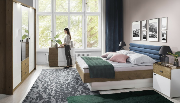 Slaapkamer set Bed 2 nachtkastjes Klassiek bedframe Ontwerpmeubelen 3-delig