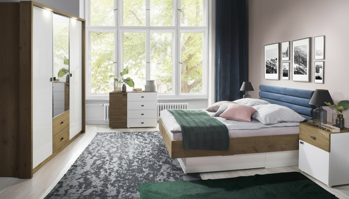 Slaapkamer set Bed 2 nachtkastjes Klassiek bedframe Ontwerpmeubelen 3-delig