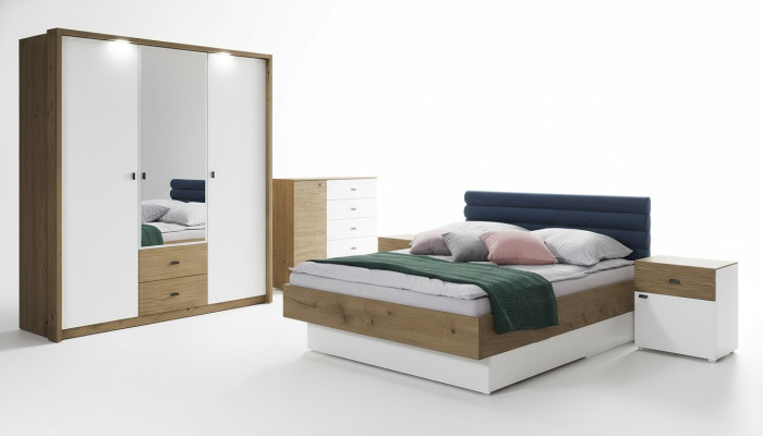 Slaapkamer set Bed 2 nachtkastjes Klassiek bedframe Ontwerpmeubelen 3-delig