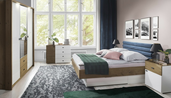 Ontwerp slaapkamer 5-delig set Bed Nachtkastjes Commode Kledingkast