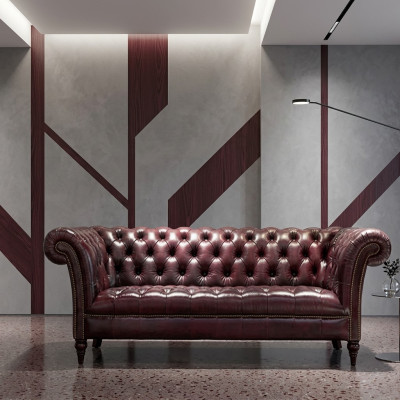 Chesterfield Bank Driezits Zitkussenbank Bruin Luxueuze Bank