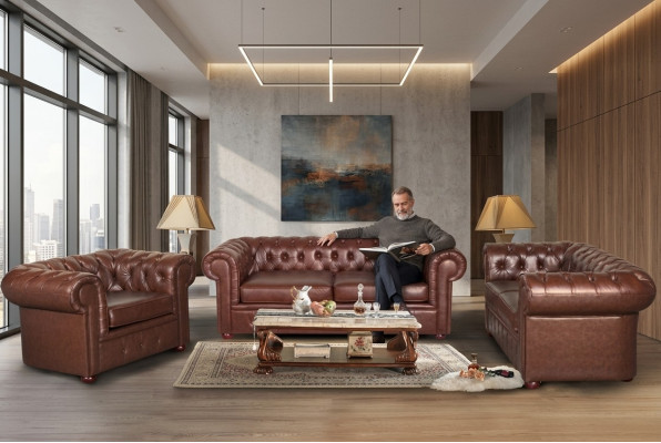 Chesterfield Bank Bankstel 2+1 zits Leren Bank Bankstel Bankstellen 2+1.