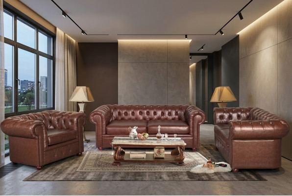 Chesterfield Bank Bankstel 2+1 zits Leren Bank Bankstel Bankstellen 2+1.