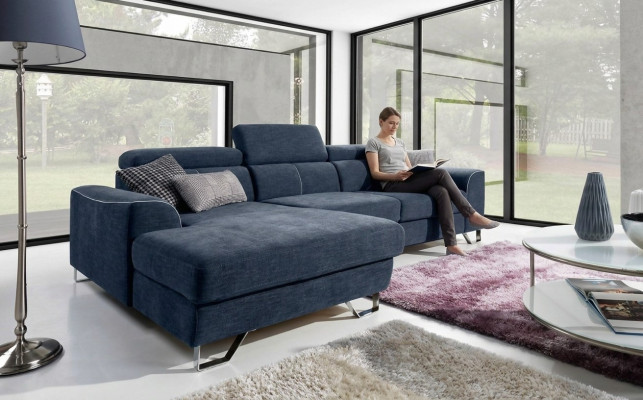 Stijlvol, zeer zacht, ultra comfortabel hoekbank in modieuze en luxueuze bekleding.