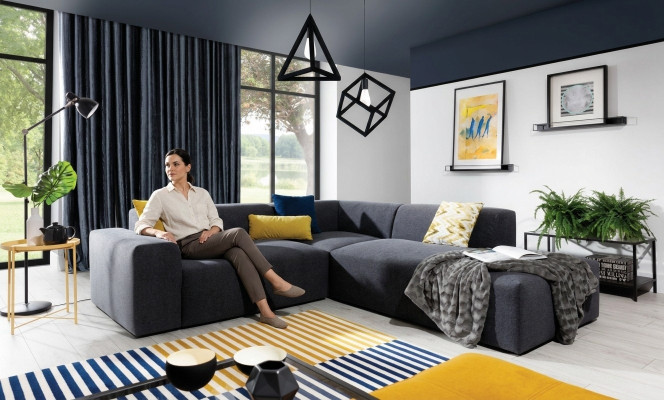 Hoekbank L-vorm bank bankstel stof ontwerp moderne