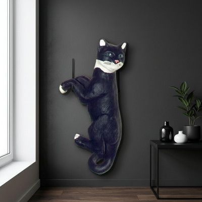 Decoratie tuin plastic figuren handgeschilderde figuur standbeeld kat hangend 60cm