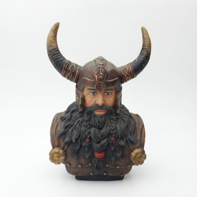 Borstbeeld van een krijger in een helm 70cm hoorns standbeeld Viking standbeelden figuren