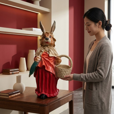 Wolf Roodkapje-figuur Paashazenjurk Wolf Transe Tuinbeeld Standbeeld 71cm Nieuw