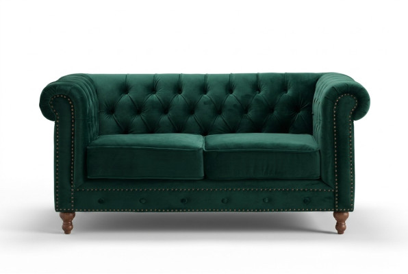 Britse Chesterfield Groene Driepersoons Bank - Luxe Leren Meubels