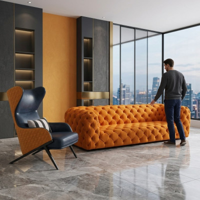 Extra luxe klasse bank - Chesterfield Big XXL bank - Vierzits zitkussen