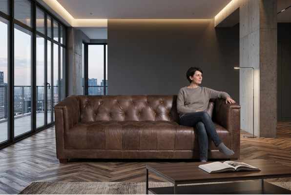 Chesterfield 3+1 Zitsbank bankstel Bank stof leder bankstel