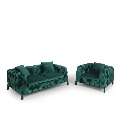 Groene Chesterfield 3+1 zitgroep bankstel stof sofa bekledingset