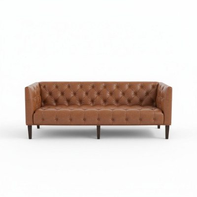 Mannen Club Chesterfield Bank Bank Lederen Bekleding Driepersoons Bruin