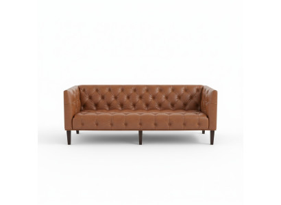 Mannen Club Chesterfield Bank Bank Lederen Bekleding Driepersoons Bruin
