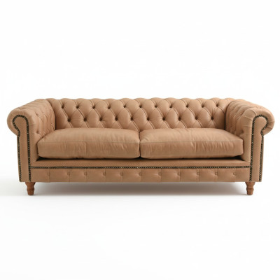 Ontwerp Leren Bankstel - Chesterfield Gestoffeerde Driepersoonsbank 220cm