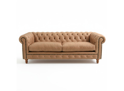 Ontwerp Leren Bankstel - Chesterfield Gestoffeerde Driepersoonsbank 220cm