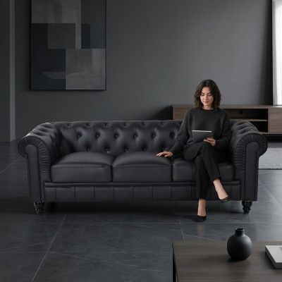 jvmoebel® Textiel Sofa Bank - Zwart Gestoffeerde Driezits Bankstel Driezitter
