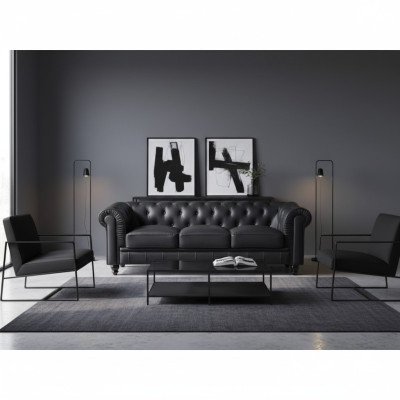 jvmoebel® Textiel Sofa Bank - Zwart Gestoffeerde Driezits Bankstel Driezitter