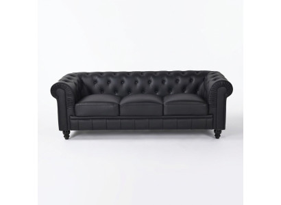 jvmoebel® Textiel Sofa Bank - Zwart Gestoffeerde Driezits Bankstel Driezitter