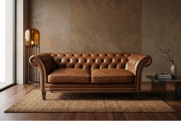 Chesterfield Herenclub Sofa Bank Lederen Bekleding Tweezitter Bruin NIEUW jvmoebel ®