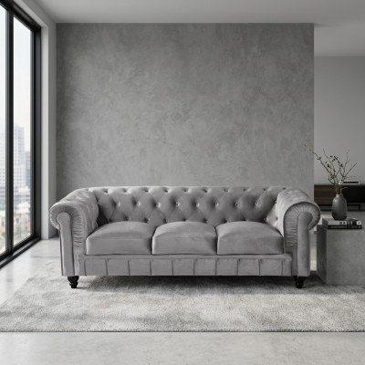 Chesterfield Sofa Bank Bekleding Stof Leer Banken Bekleding Set 3-zitter