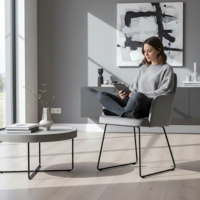 Moderne fauteuilgroep, 6 stoelen set grijs gestoffeerd armleuningontwerp