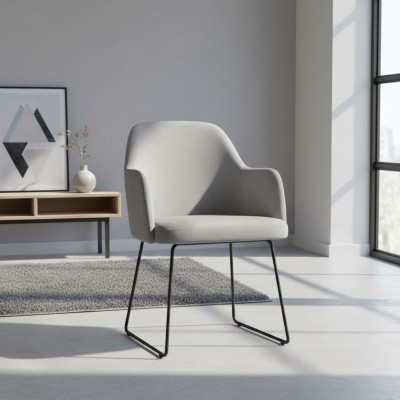 Moderne fauteuilgroep, 6 stoelen set grijs gestoffeerd armleuningontwerp