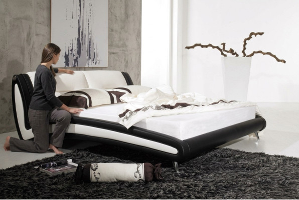 Ontwerpersbed, bedden, tweepersoonsbed, gestoffeerd bed, slaapkamer, leren bed