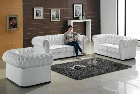 Chesterfield bankstellen bankstellen bekleden leer 3-zits bankstel sets