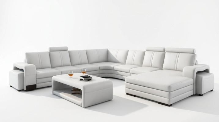 Grote woonlandschap bank bekleding hoekbank + voetenbank bank tafel compleet set