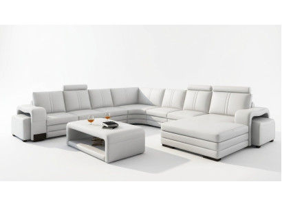 Grote woonlandschap bank bekleding hoekbank + voetenbank bank tafel compleet set