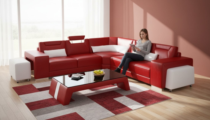 Leder Moderne Bank Woonlandschap Leren Bank Bankstel Bank L Vorm Salontafel