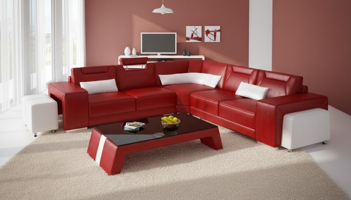 Leder Moderne Bank Woonlandschap Leren Bank Bankstel Bank L Vorm Salontafel