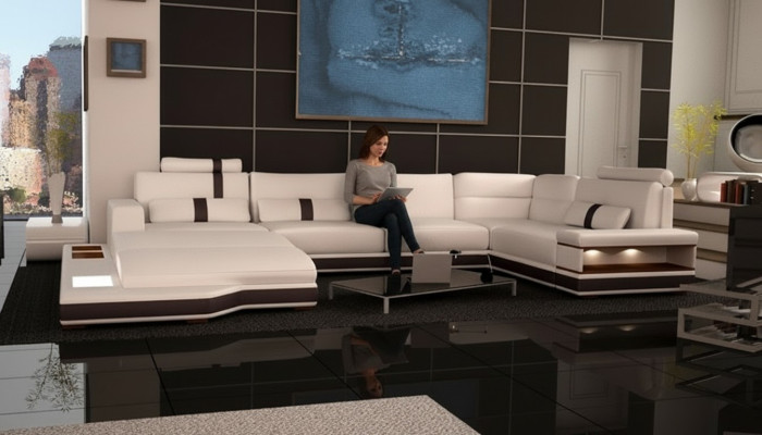 Moderne bank Hoekbank U-vorm Bekleding Hoek Bank Designer Zitmeubelen Banken