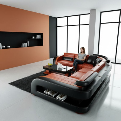 Luxe woonkamer hoekbank hoekbank hoekbank bank bekleding hoek bank leer