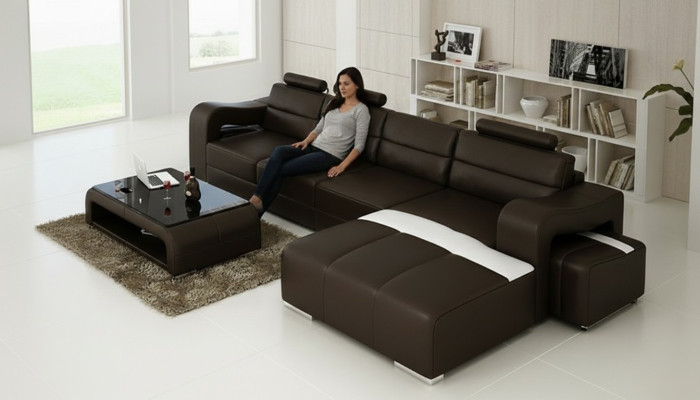 Bankstel bekleding set woonlandschap design hoekbank leer nieuw L-vorm