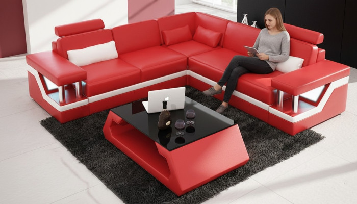 Bank hoekbank Leer Woonlandschap Set Design Modern Bank L-Vorm