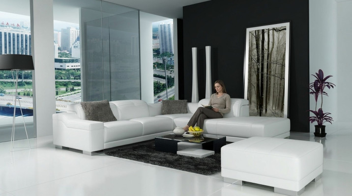 Designer bankstel set bank hoekbank met voetenbank woonlandschap bekleding