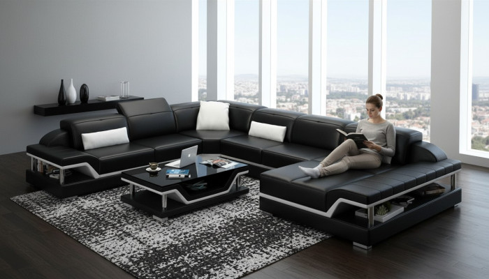 Designer Bank Bank Hoekbank met voetenbankje Bekleding set Woonlandschap U-vorm