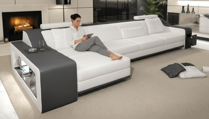Designer bank hoekbank met poef woonlandschap bekleding set
