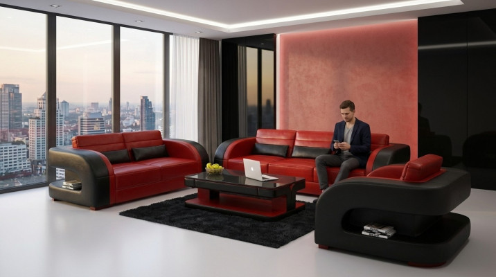 Luxe woonkamerbankstel 3+2 set, leren bekleding bankstellen.