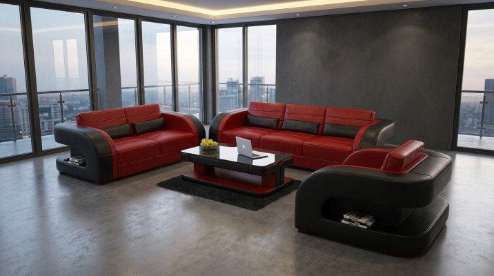 Luxe woonkamerbankstel 3+2 set, leren bekleding bankstellen.