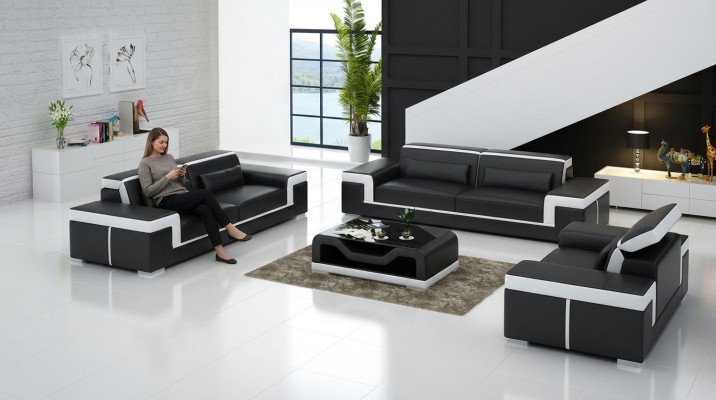 Luxe bankstel woonkamer 3+2 set stel leer gestoffeerde bankstellen