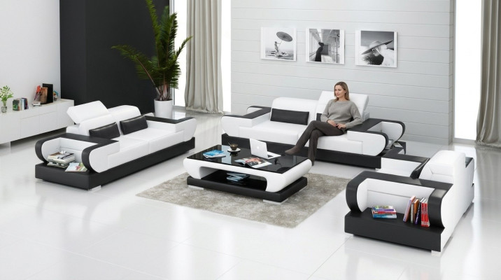Luxe bankstel woonkamer set lederen bekleding banken sofa