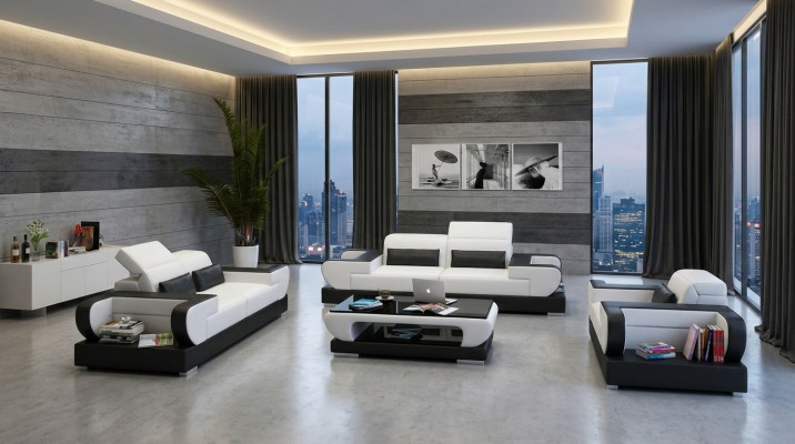 Luxe bankstel woonkamer set lederen bekleding banken sofa