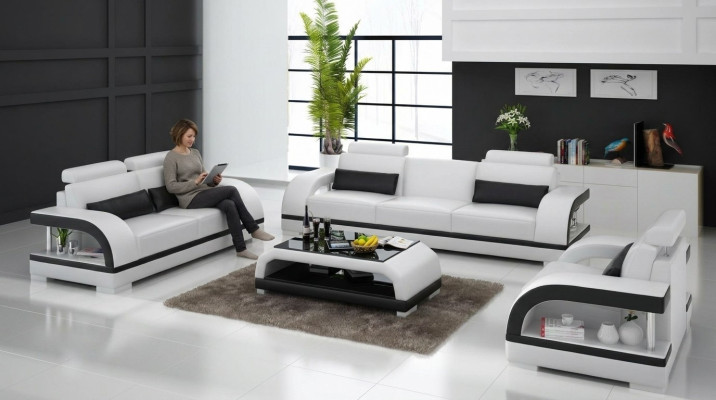 Ledersofa Bank Bankstel 3+1+1 Zits Garnituren Ontwerp Modern Sofa