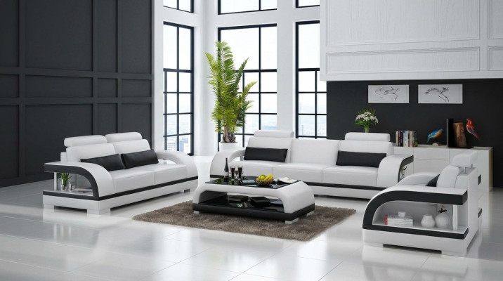Ledersofa Bank Bankstel 3+1+1 Zits Garnituren Ontwerp Modern Sofa